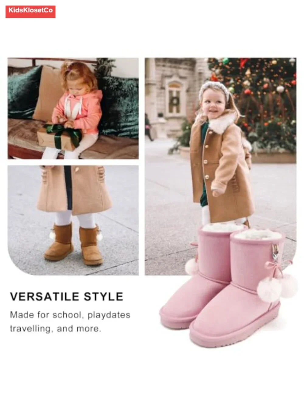 Kids Winter Snow Boots Suede Faux Fur Pull-On Non-Slip Ankle Boots